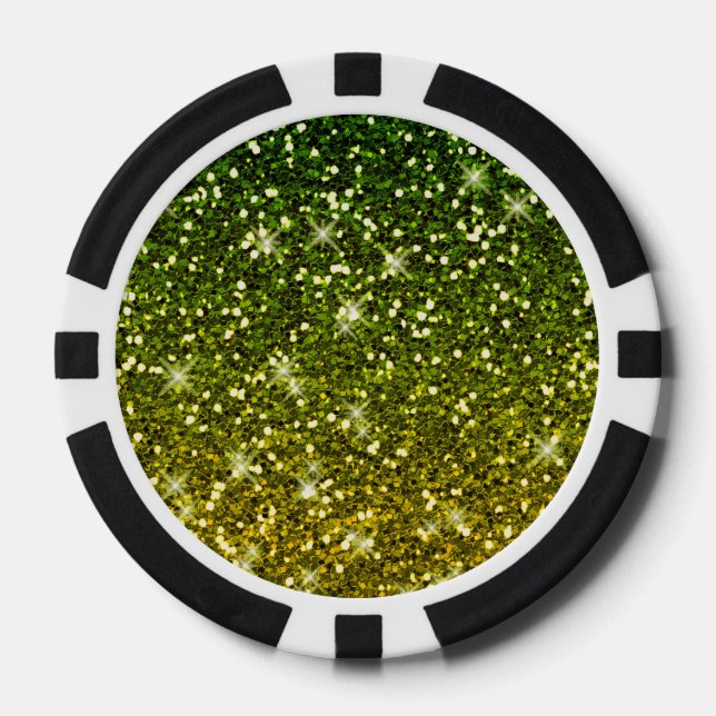 Shimmering Dark Green Gold Glitters Poker Chips (Front)