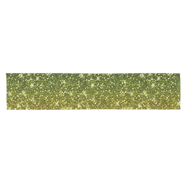 Shimmering Dark Green Gold Glitters Short Table Runner (Horizontal)