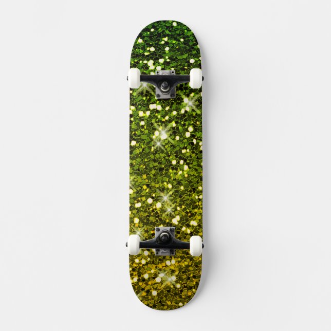 Shimmering Dark Green Gold Glitters Skateboard (Front)