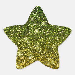 Shimmering Dark Green Gold Glitters Star Sticker