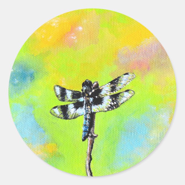 Shimmering Dragonfly Painting Classic Round Sticker (Front)