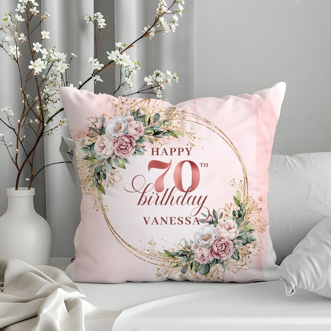 Shimmering Dusty Pink Boho Pillow 70th Birthday   (Shimmering Dusty Pink Boho Pillow 70th Birthday Pillow)