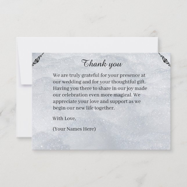 Shimmering Filigree Silver Flat Thank You Card (Front)