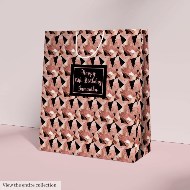 Shimmering Gift Bag Trendy Rose Gold and Black (Shimmering Gift Bag Trendy Rose Gold and Black)