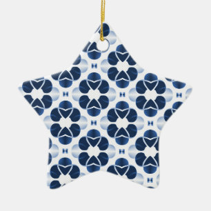 Shimmering Glam Star Ornament, Dark Blue Ceramic Tree Decoration