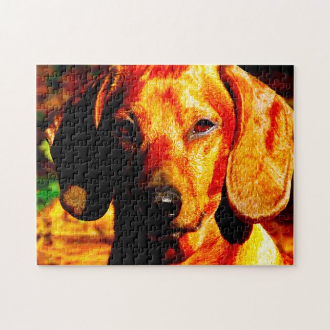 Shimmering Glowing Dachshund Face Closeup Jigsaw Puzzle (Horizontal)