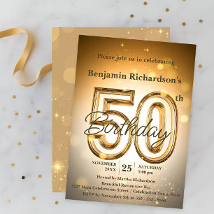 Shimmering Glowing Gold 50th Birthday Invitation