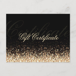 Shimmering Gold Glitter Black Gift Certificate Postcard