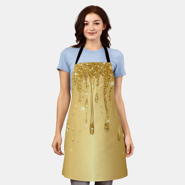 Shimmering Gold Glitter Drip Background Apron (Worn)
