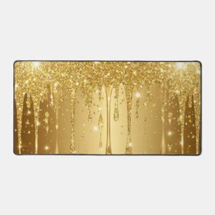 Shimmering Gold Glitter Drip Background Desk Mat