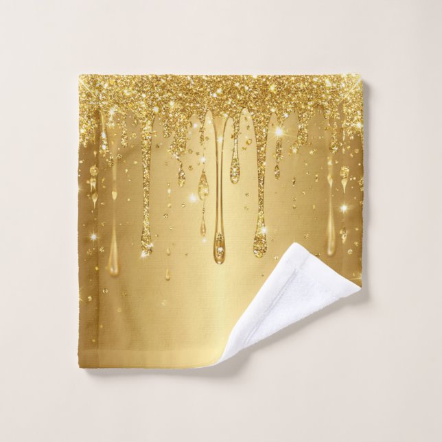 Shimmering Gold Glitter Drip Background Wash Cloth (Wash Cloth)