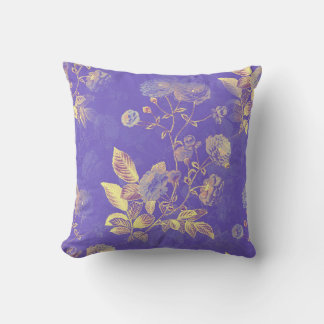 Shimmering Gold Leaves and Lilac Flowers Cushion