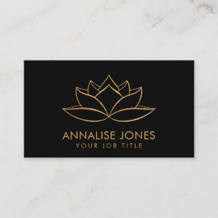Shimmering Gold Lotus Flower Line art Business Card