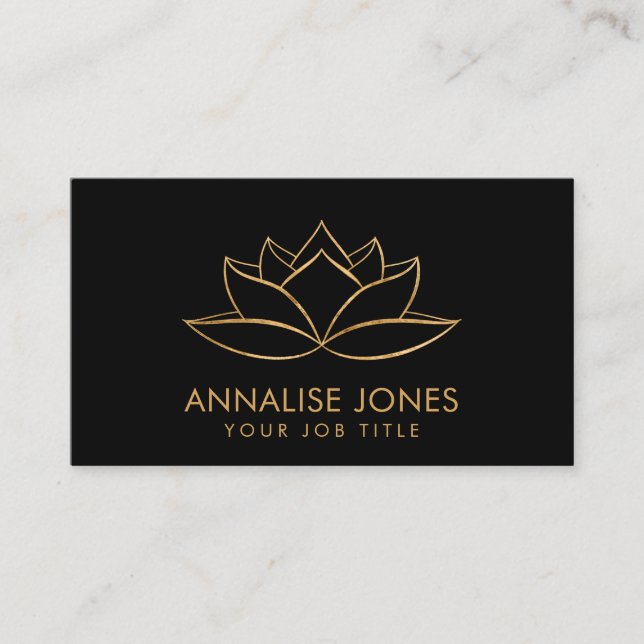 Shimmering Gold Lotus Flower Line art Business Card (Front)