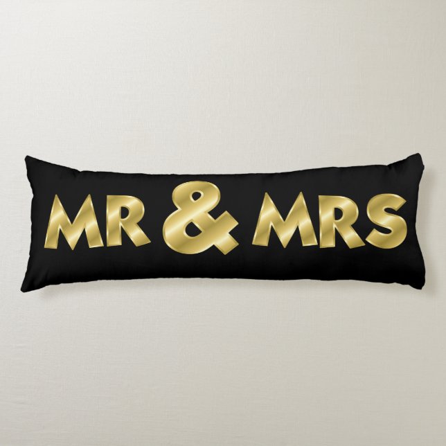 Shimmering Gold Mr & Mrs Black Body Cushion (Front)