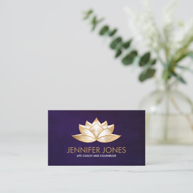 Shimmering Golden Lotus Flower  Business Card (Standing Front)