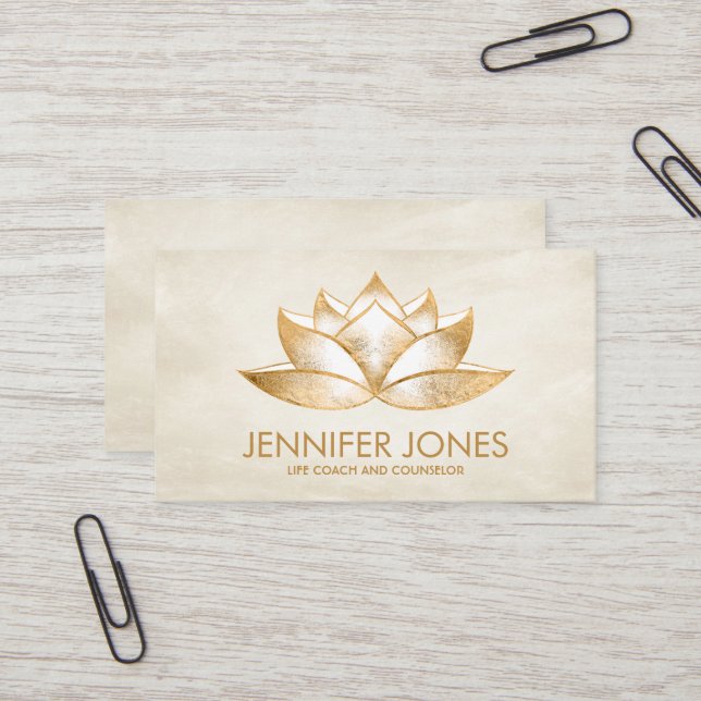 Shimmering Golden Lotus Flower  Business Card (Front/Back In Situ)