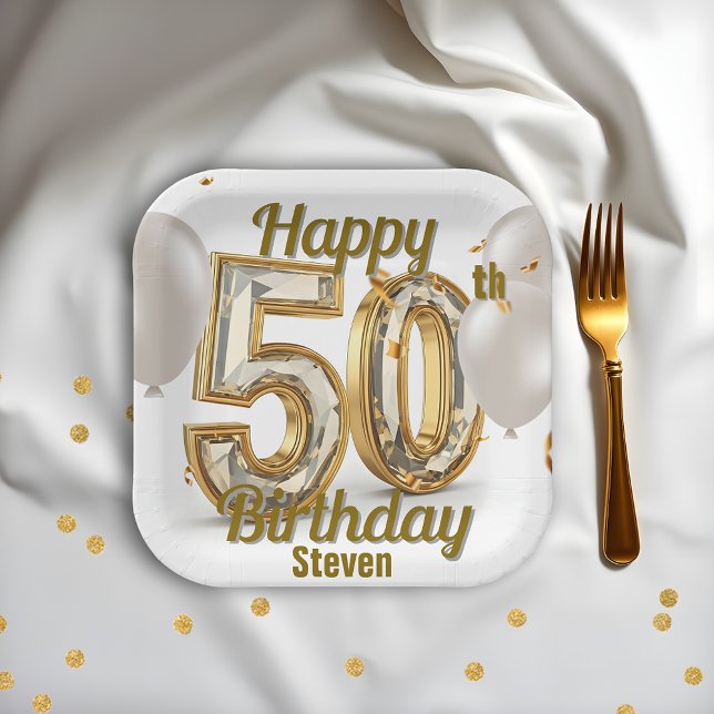 Shimmering Golden Luxurious Elegance 50th Birthday Paper Plate (Creator Uploaded)