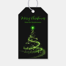 Shimmering Green Christmas Tree Gift Tag