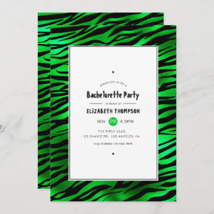 Shimmering Green Tiger Stripes Bachelorette Party Invitation