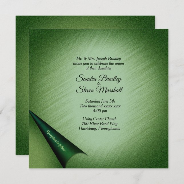 Shimmering Green Turn of the Page Invitation (Front/Back)