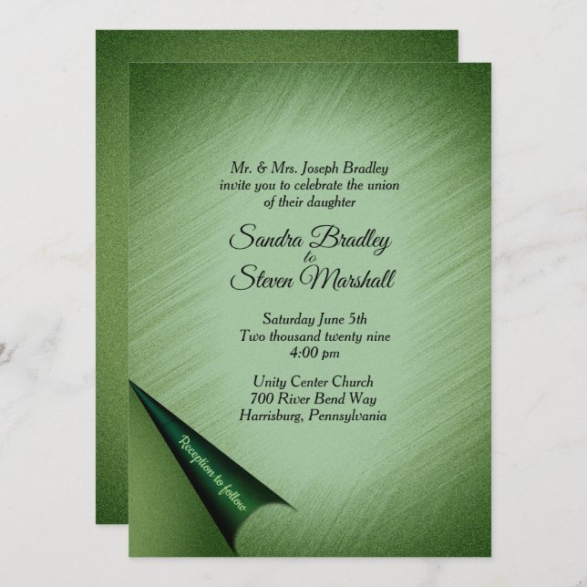 Shimmering Green Wedding Invitation (Front/Back)