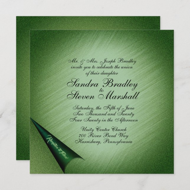 Shimmering Green Wedding Invitation (Front/Back)