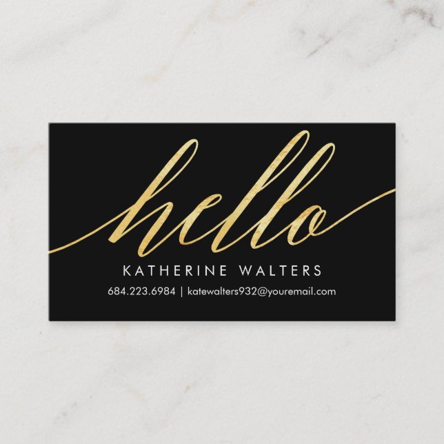Shimmering Hello Black & Gold Faux Foil Calling Business Card (Front)