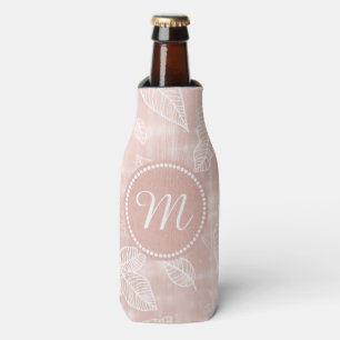 Shimmering Leaves Outline Rose Gold Monogram ID288 Bottle Cooler