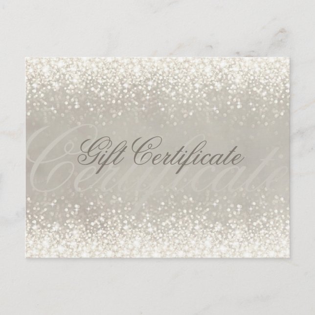 Shimmering Light Glitter Grey Gift Certificate Postcard (Front)