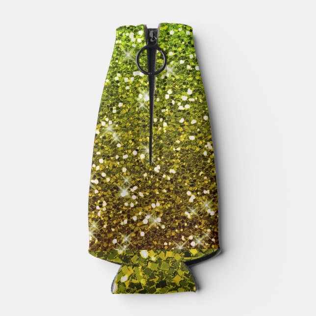 Shimmering Light Green Gold Glitters Bottle Cooler (Back)