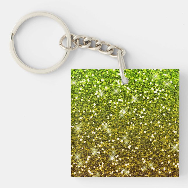 Shimmering Light Green Gold Glitters Key Ring (Front)