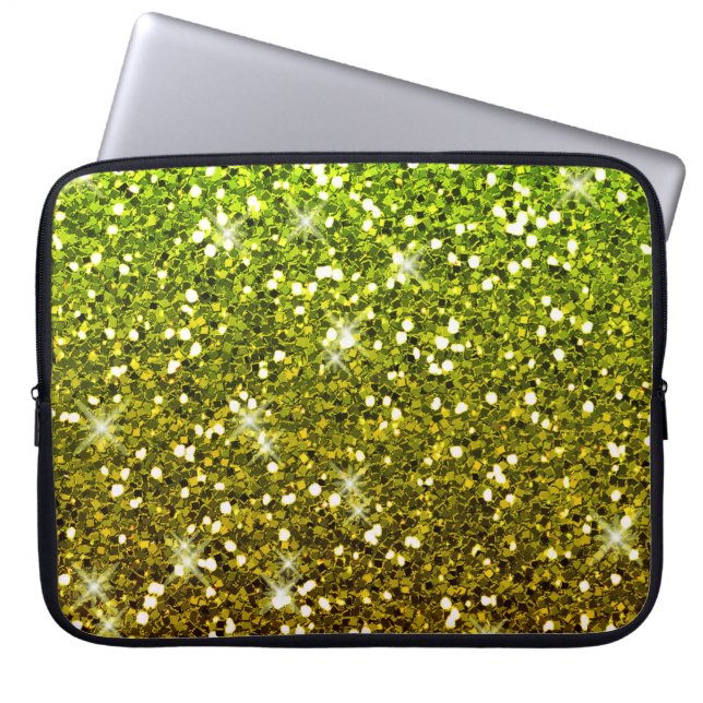 Shimmering Light Green Gold Glitters Laptop Sleeve (Front)