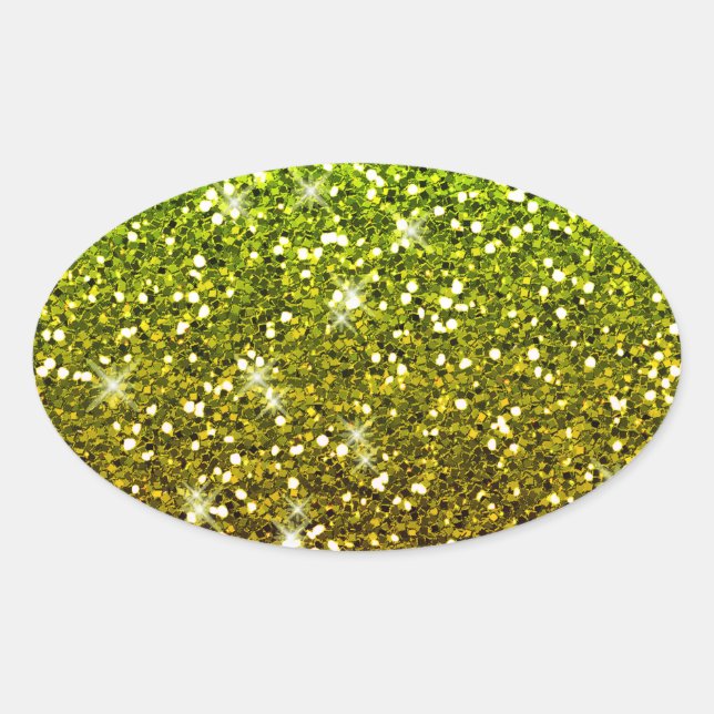 Shimmering Light Green Gold Glitters Oval Sticker (Front)