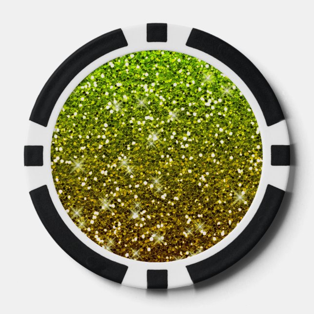 Shimmering Light Green Gold Glitters Poker Chips (Front)