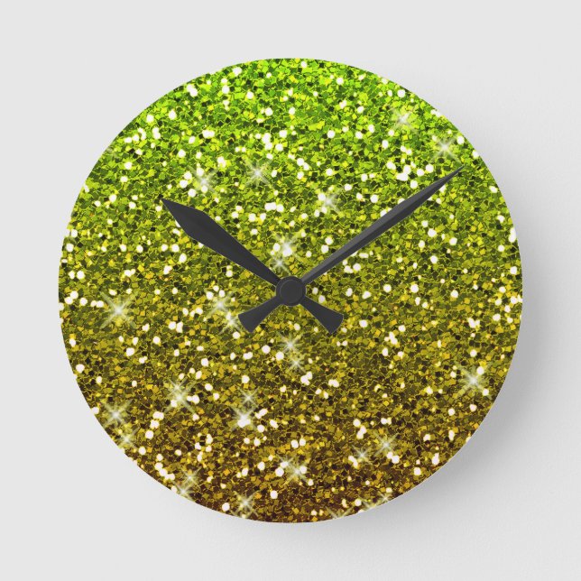 Shimmering Light Green Gold Glitters Round Clock (Front)