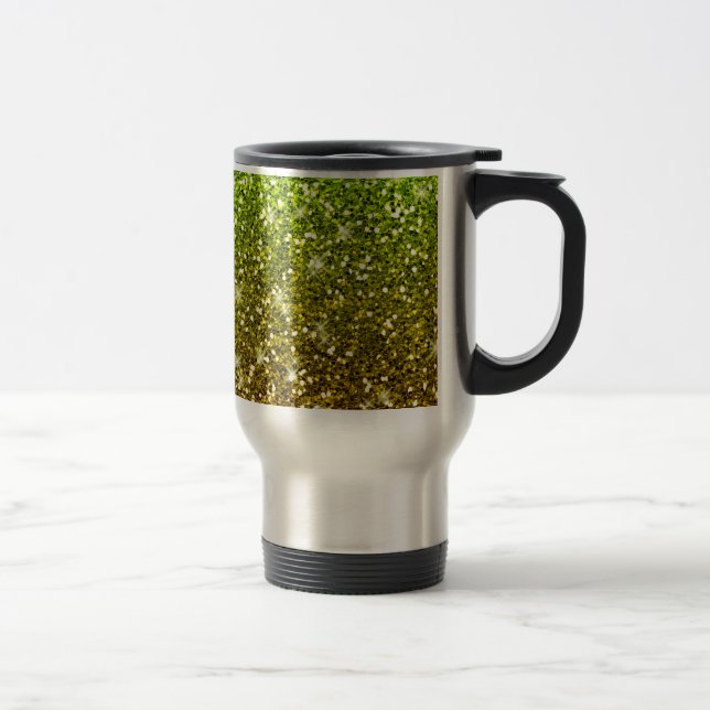 Shimmering Light Green Gold Glitters Travel Mug (Right)