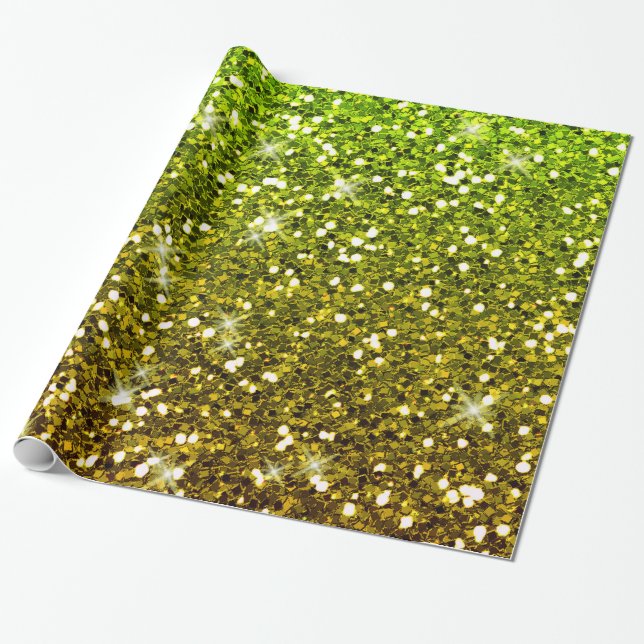 Shimmering Light Green Gold Glitters Wrapping Paper (Unrolled)