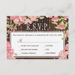 Shimmering lights peonies barn wood wedding rsvp card