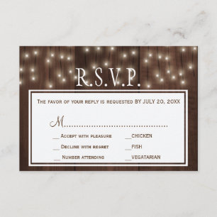 Shimmering lights rustic barn wood wedding rsvp card