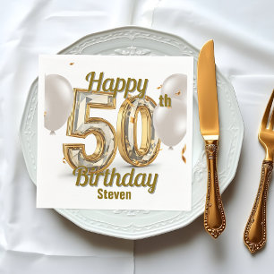 Shimmering Luxurious Golden Elegance 50th Birthday Napkin