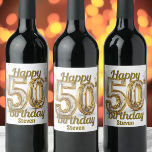 Shimmering Luxurious Golden Elegant 50th Birthday Wine Label
