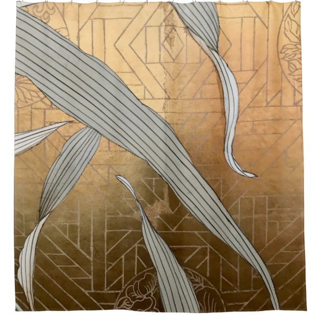 Shimmering Metallic Gold Leaf Geometric  Shower Curtain (Front)