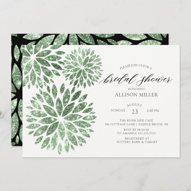 Shimmering Mint Dahlias Bridal Shower Invitation (Front/Back)
