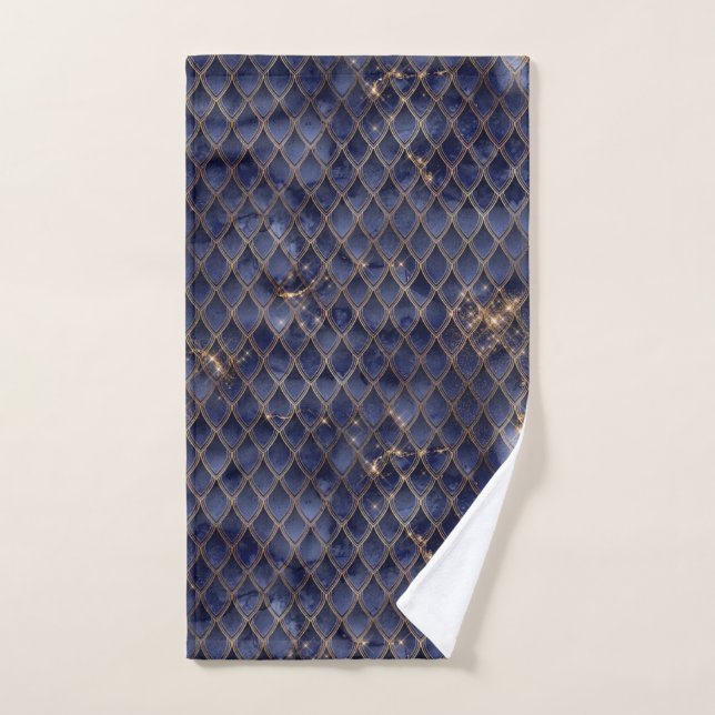 Shimmering Navy & Gold Sparkles Dragon Scales Hand Towel (Hand Towel)