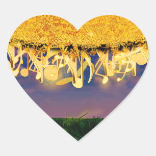 Shimmering Notes of Gold Heart Sticker