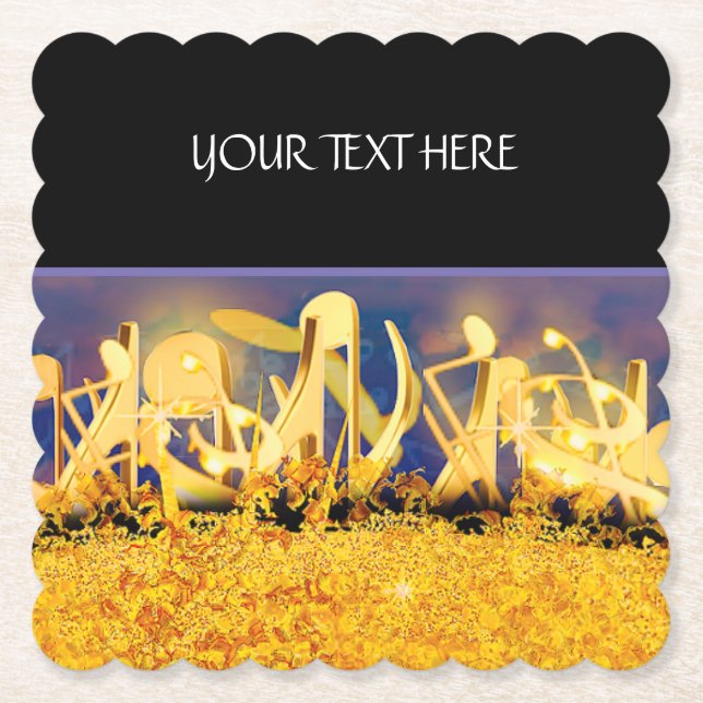 Shimmering Notes of Gold Paper Coaster (Front)