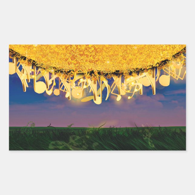 Shimmering Notes of Gold Rectangular Sticker (Front)
