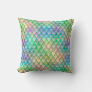 Shimmering Pastel Rainbow & Glitter Dragon Scales Cushion