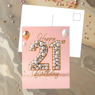Shimmering Pearls and Gold Accents 21st Birthday Postcard